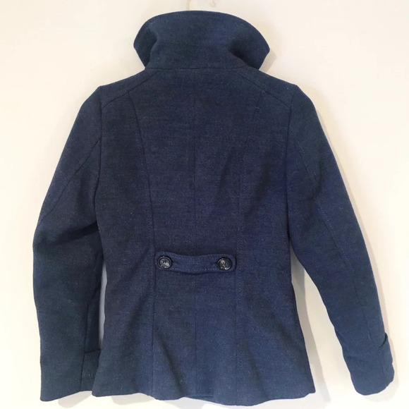 H&M Navy Blue Pea Coat Size 2 Small Blue Button Down Nautical Marine Preppy - Picture 6 of 11